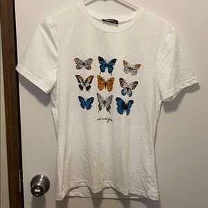 White t-shirt with butterflies